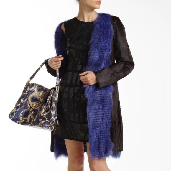 Versace Blue Snakeskin Talia Vanitas Bag New - Picture 5 of 5